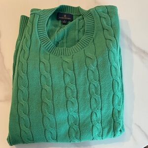 Brooks Brothers Green Cable Knit Crewneck Sweater